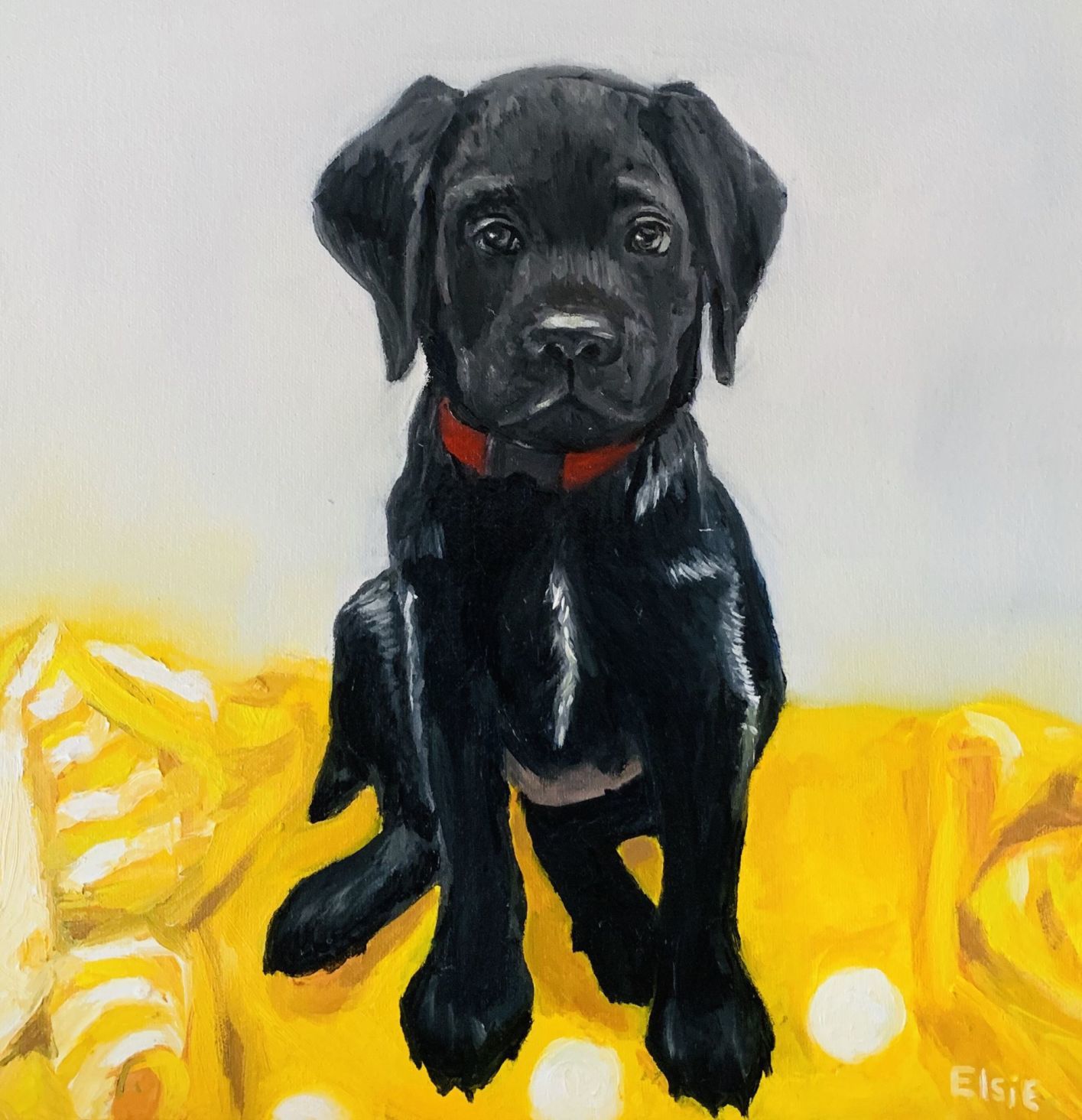 Painting of a black dog